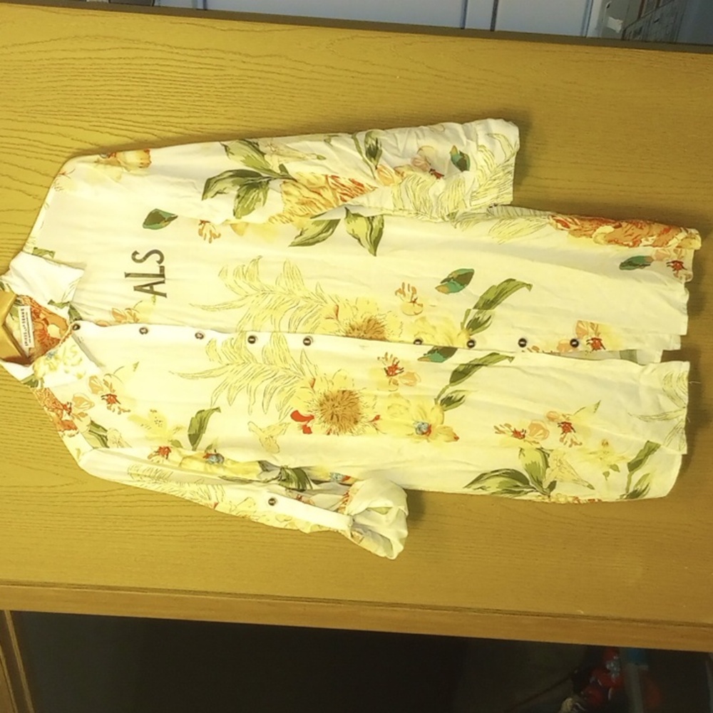 Spikes and Seams long floral button up w/ ALS print on front